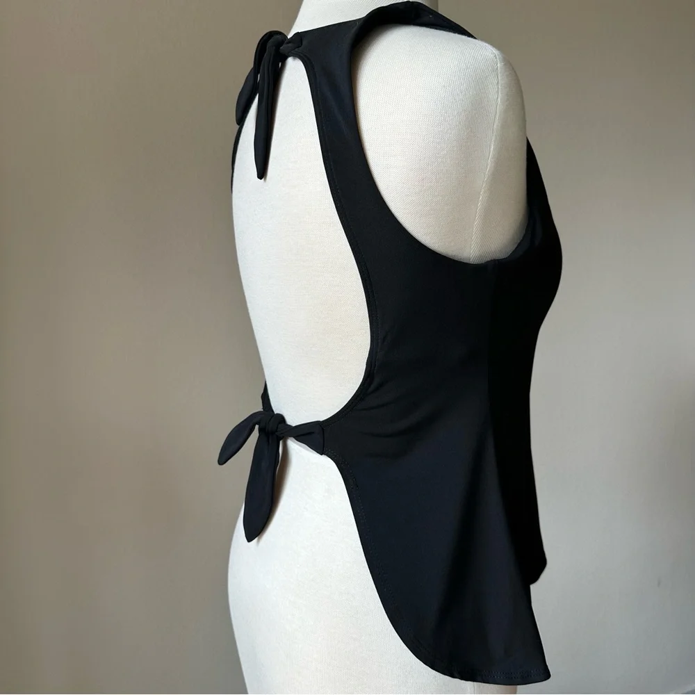 Robin Piccone Black Halter Swim Tankini Top Adjustable‎ Tie Back S/M